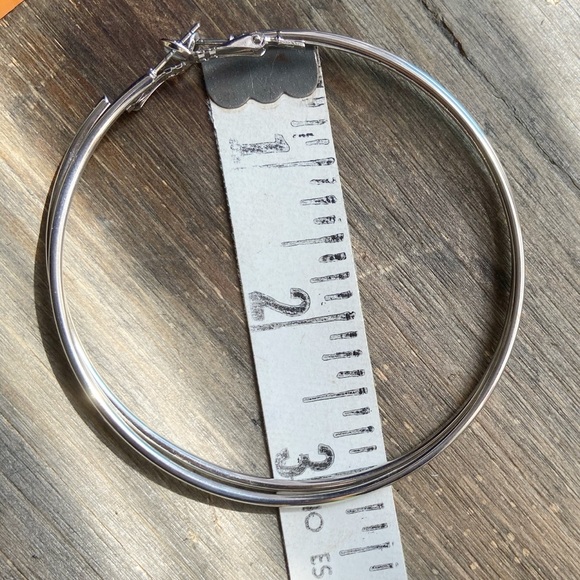 Silver statement skinny tubular hoops/extra long/large/big bohemian hoops - Picture 4 of 7